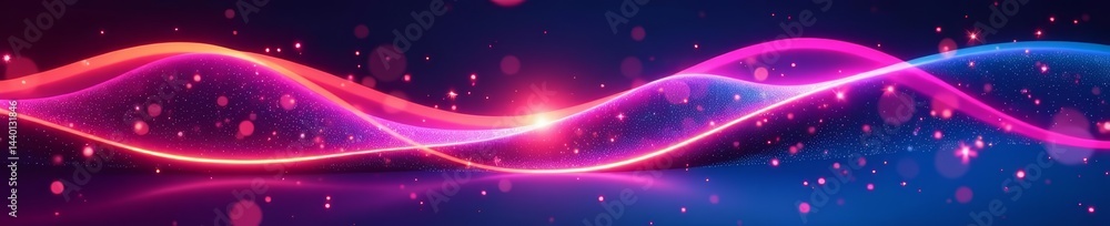 Obraz premium Glowing fluorescent waves in a futuristic abstract environment with sparkling particles, fluorescent, glowing, abstract