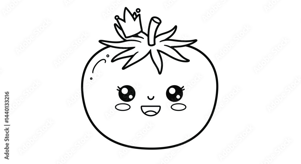 Obraz premium Grinning Happy Tomato Cartoon Character Drawing for Childrens Creative Coloring