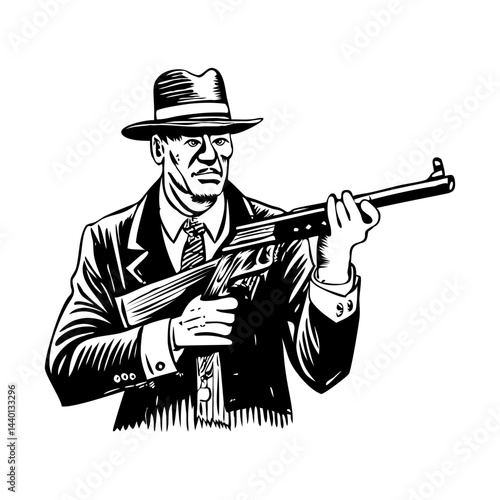 Mobster gun illustration in vintage style