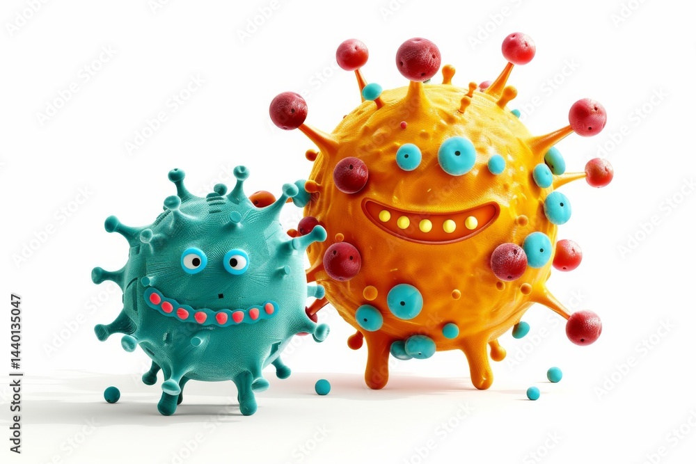 Fototapeta premium Cute cartoon viruses with smiling faces