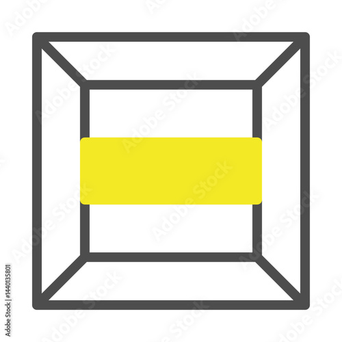 Abstract depiction of a space with a central illuminated form, geometrical composition