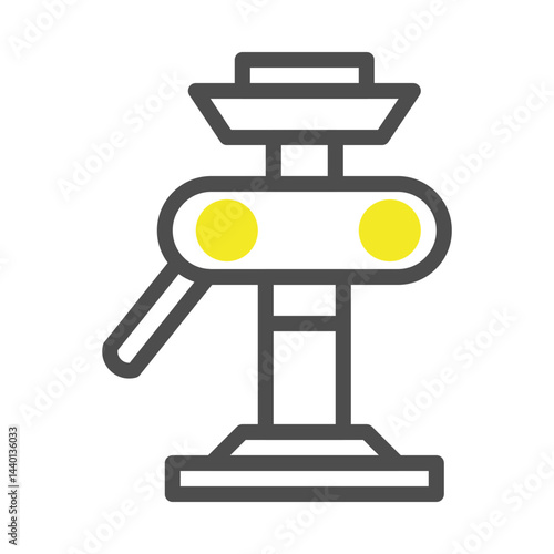 Abstract representation of a robotic figure with yellow eyes and simple shapes