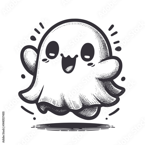 Amusing chibi ghosts performing a funny dance, bringing Halloween vibes and cheerful charm to festive decorations and artwork.