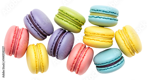 Wallpaper Mural A collection of colorful macarons stacked and arranged together in a pleasing composition view from above on transparent background Torontodigital.ca
