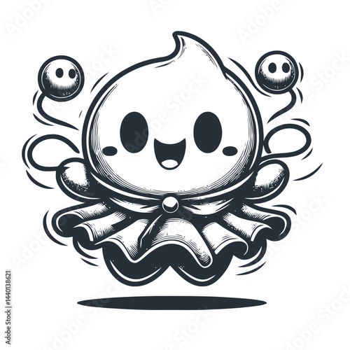 Adorable chibi ghosts entertaining with funny dance moves and vibrant expressions, perfect for Halloween decorations and playful festive designs.