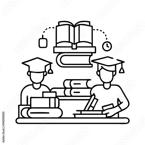study session with books icon, study session with books line art - simple line art of study session with books, perfect for study session with books logos and icons
