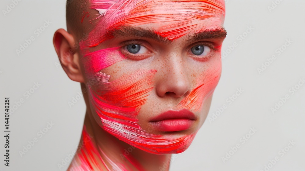 Artistic brushstroke portrait with intense eye contact image closeup, ai generated