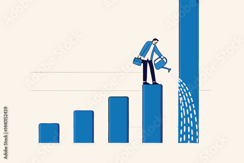 Grow your business, increase sales or investment profit, growth, improve company profit, salary increase or earn more income concept, ambitious businessman pouring water to grow graph plant.