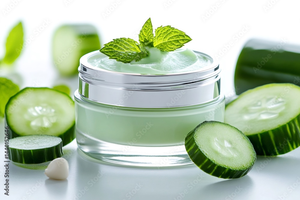Cosmetic cream with cucumber and mint for skin care