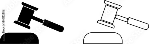 Gavel and Court Icons – Law, Auction, Justice, and Legal Judgment Symbols