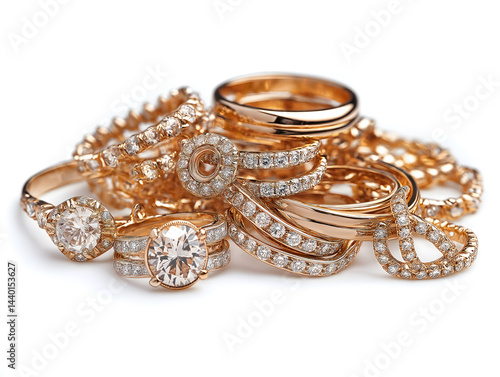A pile of rose gold diamond rings