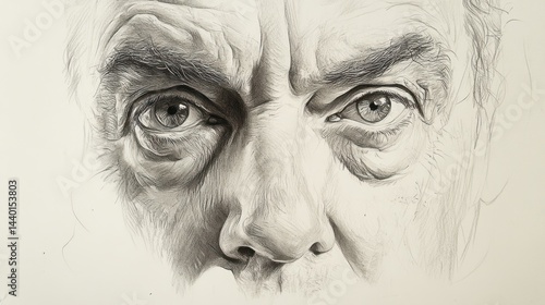 Wallpaper Mural Detailed grayscale portrait drawing of a man's face, focusing on eyes and features Torontodigital.ca