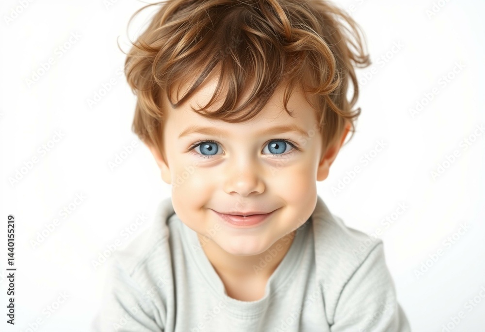 Portrait of a 3-year-old boy with bright blue eyes and messy brown hair Portrait of a 3-year-old boy with bright blue eyes and messy brown hair
