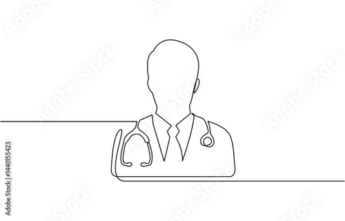 Continuous single line drawing of medical doctor vector illustration, Continuous line drawing of a doctor with stethoscope. One line art of health care concept.