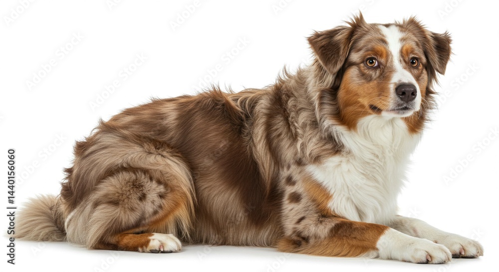 Adorable Australian Shepherd Dog Red Merle Coat Lying Down Studio Shot Adorable Australian Shepherd Dog Red Merle Coat Lying Down Studio Shot