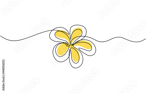 Plumeria flowers in continuous line art drawing style, Continuous line, frangipani flower line art vector illustration with white background editable stroke.