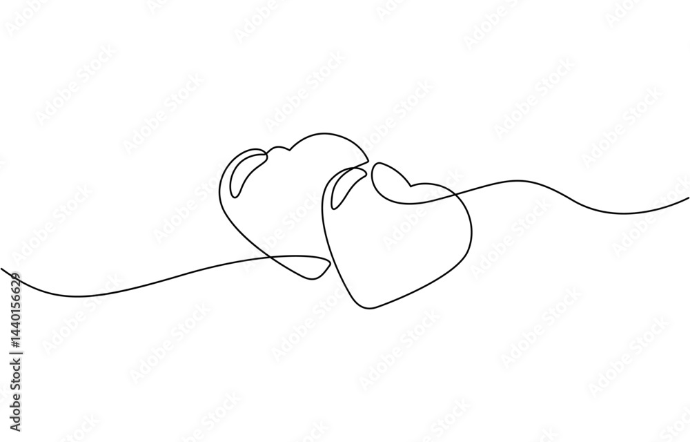 Obraz premium Two intertwined hearts drawn with a single continuous line on a beige background, Valentine's Day Set of Hearts Single Continuous Line Drawing.