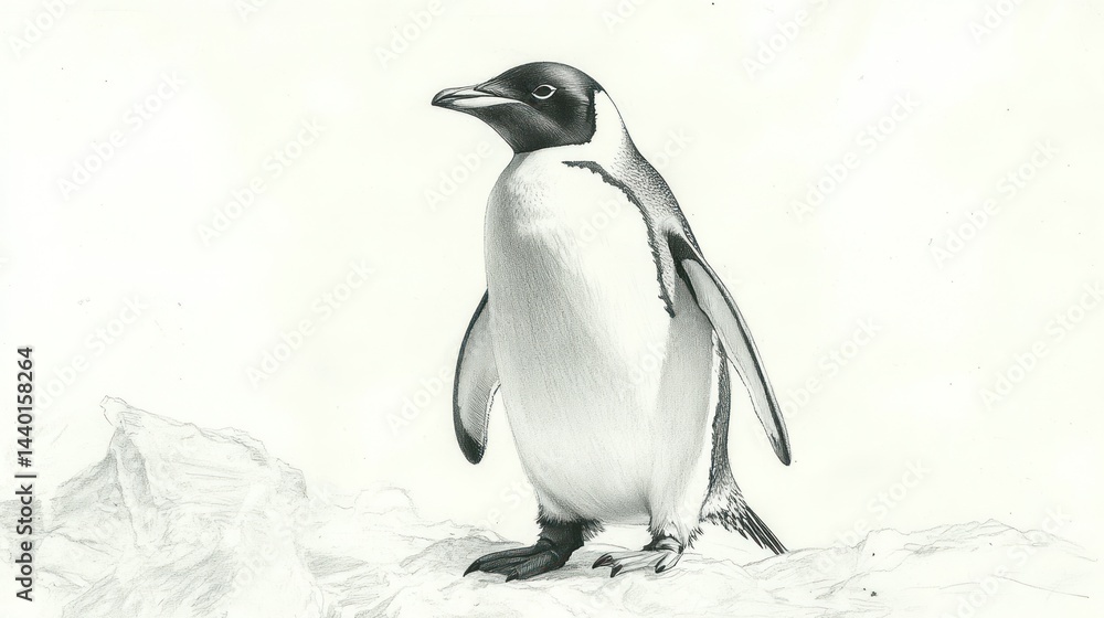 Fototapeta premium Detailed pencil sketch of a penguin