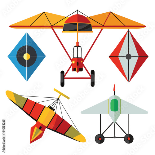 Ultralight aircraft set icon isolated on white background