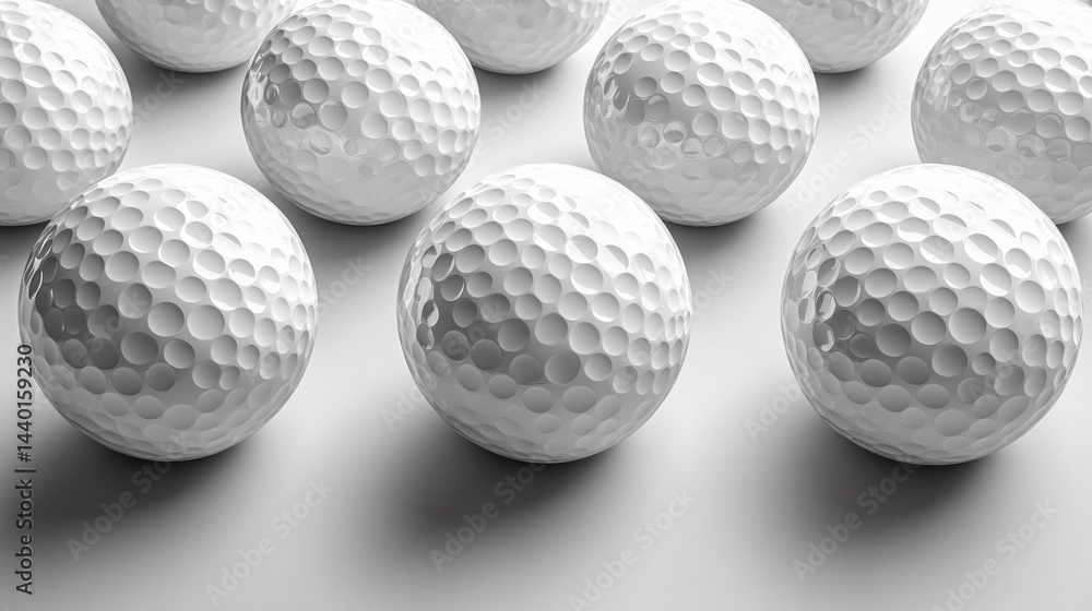 A row of golf balls with a white background A row of golf balls with a white background
