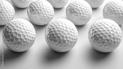 A row of golf balls with a white background
