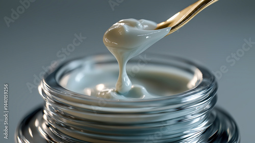 Obraz na płótnie Premium facial moisturizer cream close-up with smooth texture in luxury glass jar, perfect for skincare promotions, beauty product marketing and health branding w salonie