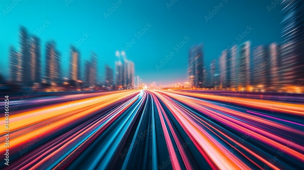 Fototapeta premium High-tech Futuristic Urban Transport Infrastructure with Motion Blur Effect
