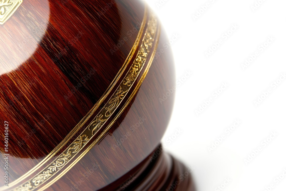 Fototapeta premium Ornate dark wood vessel with gold inlay, possibly a decorative urn or container.