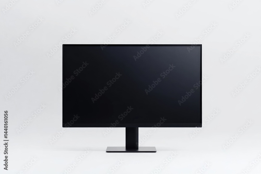 A sleek, black computer monitor sits on a minimalist white background, showcasing its modern design. A sleek, black computer monitor sits on a minimalist white background, showcasing its modern design.