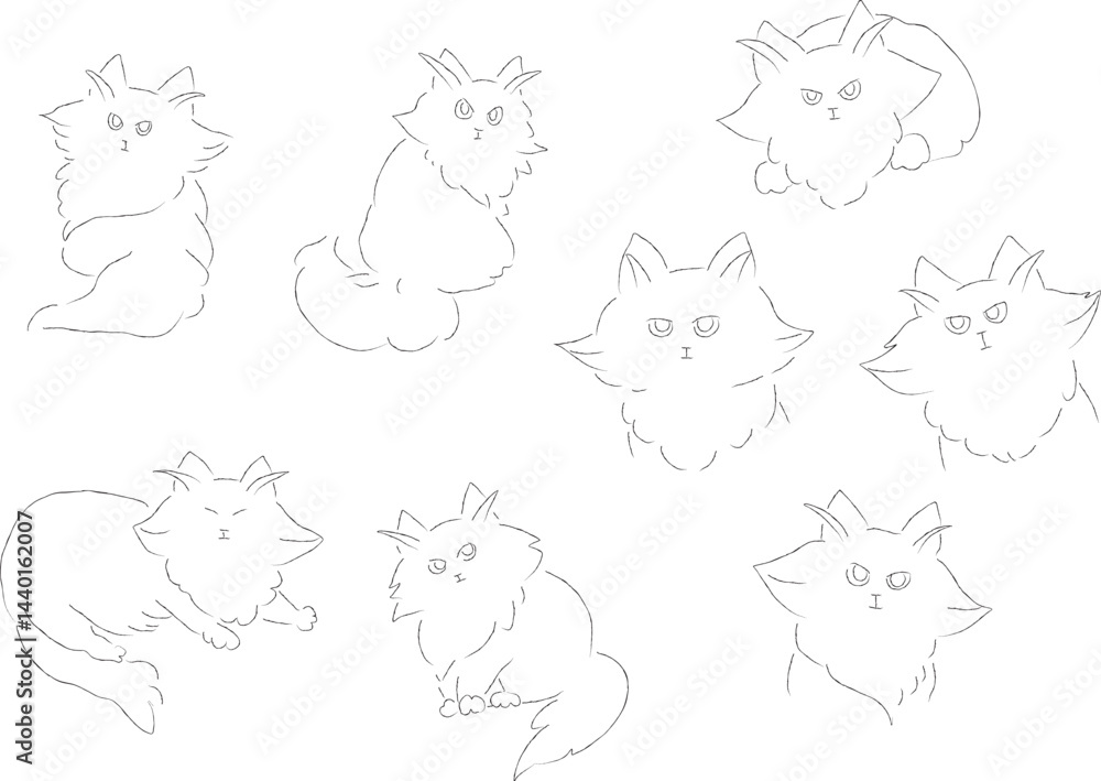 長毛種猫の可愛いイラストセット サイベリアン 長毛種猫の可愛いイラストセット サイベリアン