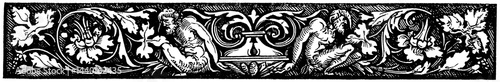 German decorative border in Renaissance style after Burgkmair, intricate vintage book ornament. Publication of the 