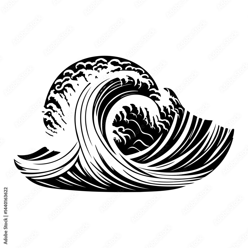 Naklejka premium Dynamic monochrome wave depiction, artistic interpretation of ocean energy