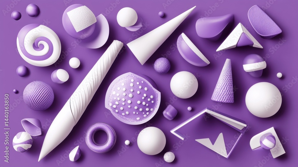 Purple background 3D shapes design art Purple background 3D shapes design art