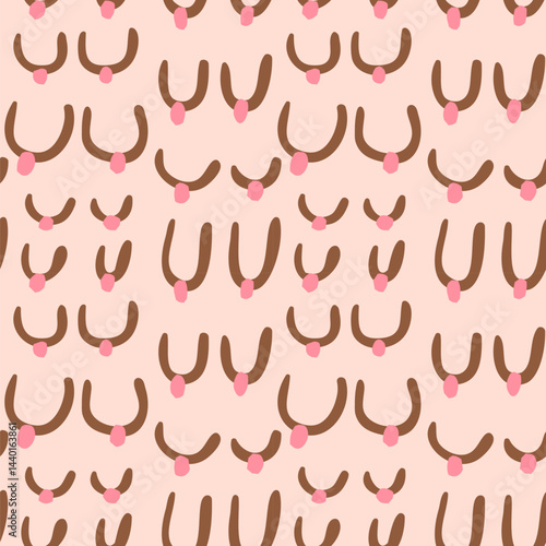 Fun doodle vector seamless pattern with abstract breast shapes, Cute body positive feminist women illustration background