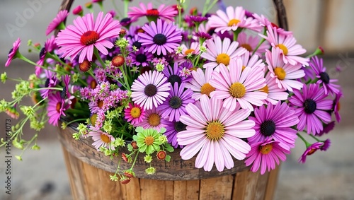 Wallpaper Mural Rustic Bucket Filled with Pink, Purple, and Green Flowers Torontodigital.ca