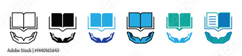 simple hand holding open book icon set education library digital learning course vector illustration reading media business symbol design