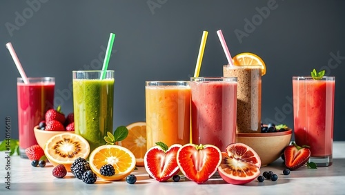 Freshly Squeezed Juice and Smoothies: A Colorful Display of Healthy Drinks