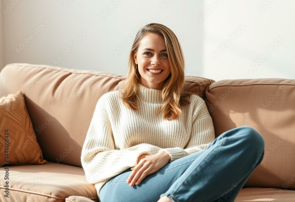 Obraz premium Cozy, relaxed female portrait in a warm atmosphere