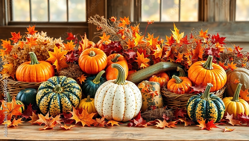 Autumn Harvest Display: Fresh Produce and Fall Decor