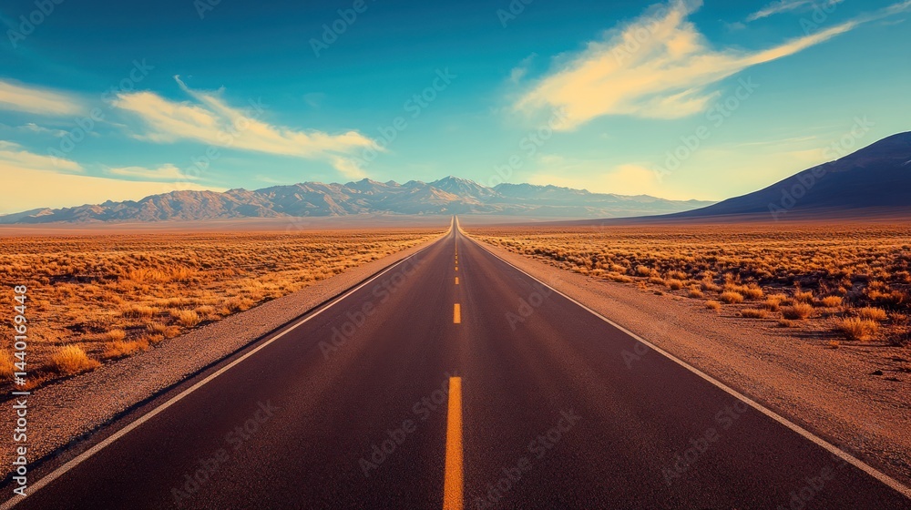 Fototapeta premium Endless Desert Highway: A Journey Through the American West