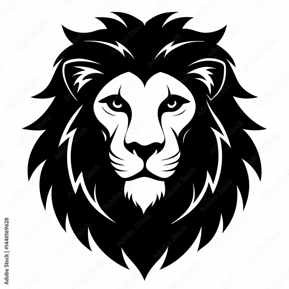 Fototapeta premium Lion head silhouette vector black on white background
