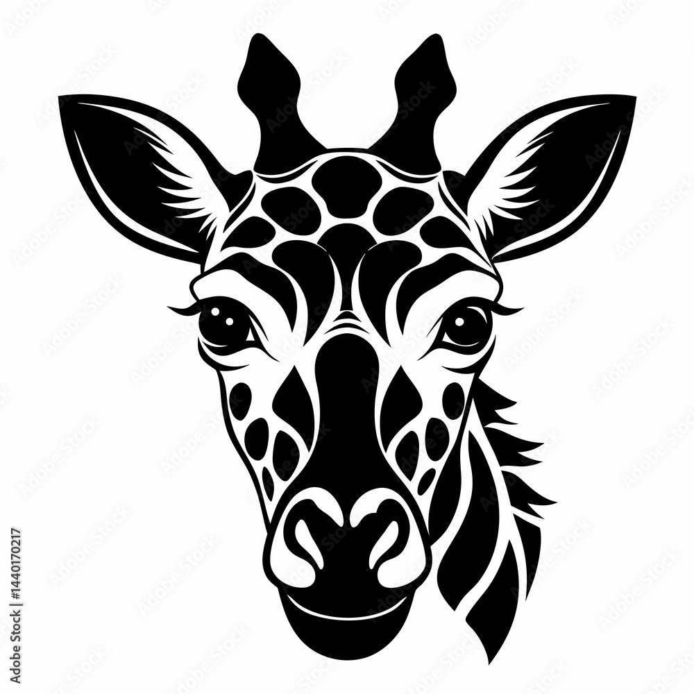 Fototapeta premium Giraffe head silhouette vector black on white background