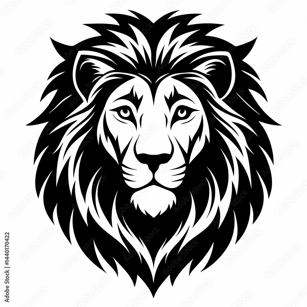 Fototapeta premium Lion head silhouette vector black on white background