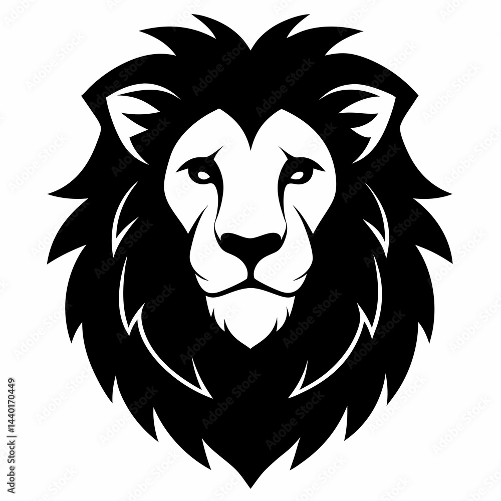 Fototapeta premium Lion head silhouette vector black on white background