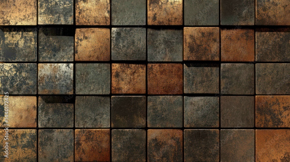 Abstract metal cube pattern background with a rusty and industrial aesthetic. Abstract metal cube pattern background with a rusty and industrial aesthetic.