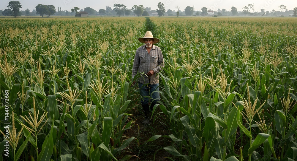 Corn farmer inspecting crops agriculture field harvest Corn farmer inspecting crops agriculture field harvest