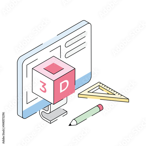 An icon of 3d modeling designed in isometric style