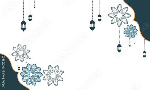  White Background with Hanging Decorative Elements and Floral Accents