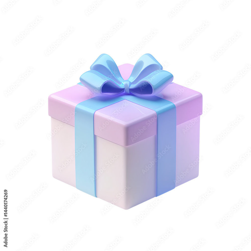 Fototapeta premium A gift box icon with a blue ribbon, transparent background