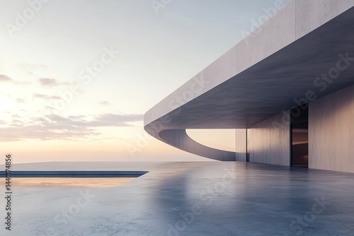 3d render of abstract modern architecture with empty cement floor, minimal exterior, car presentation background